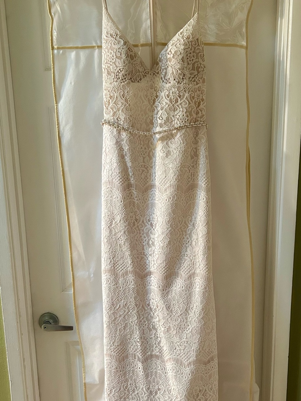 Mikaella Elegant Lace Slip Wedding Dress in Ivory